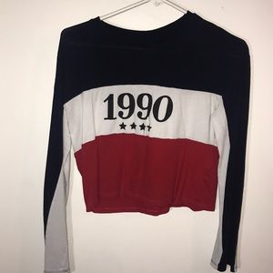 Red, White & Blue Long-Sleeve Crop Top